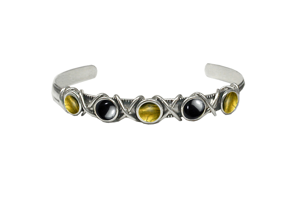 Sterling Silver Cuff Bracelet With Citrine And Hematite